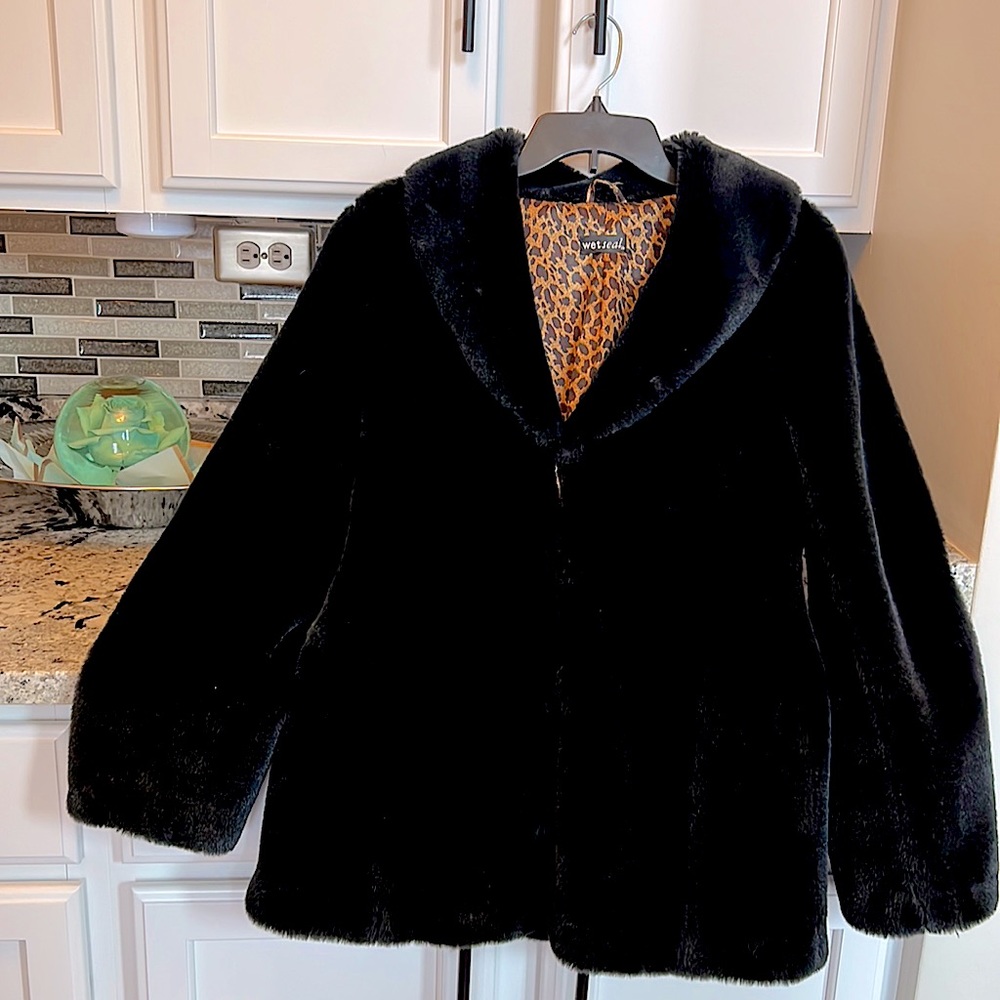 Black Faux Fur Coat Size S